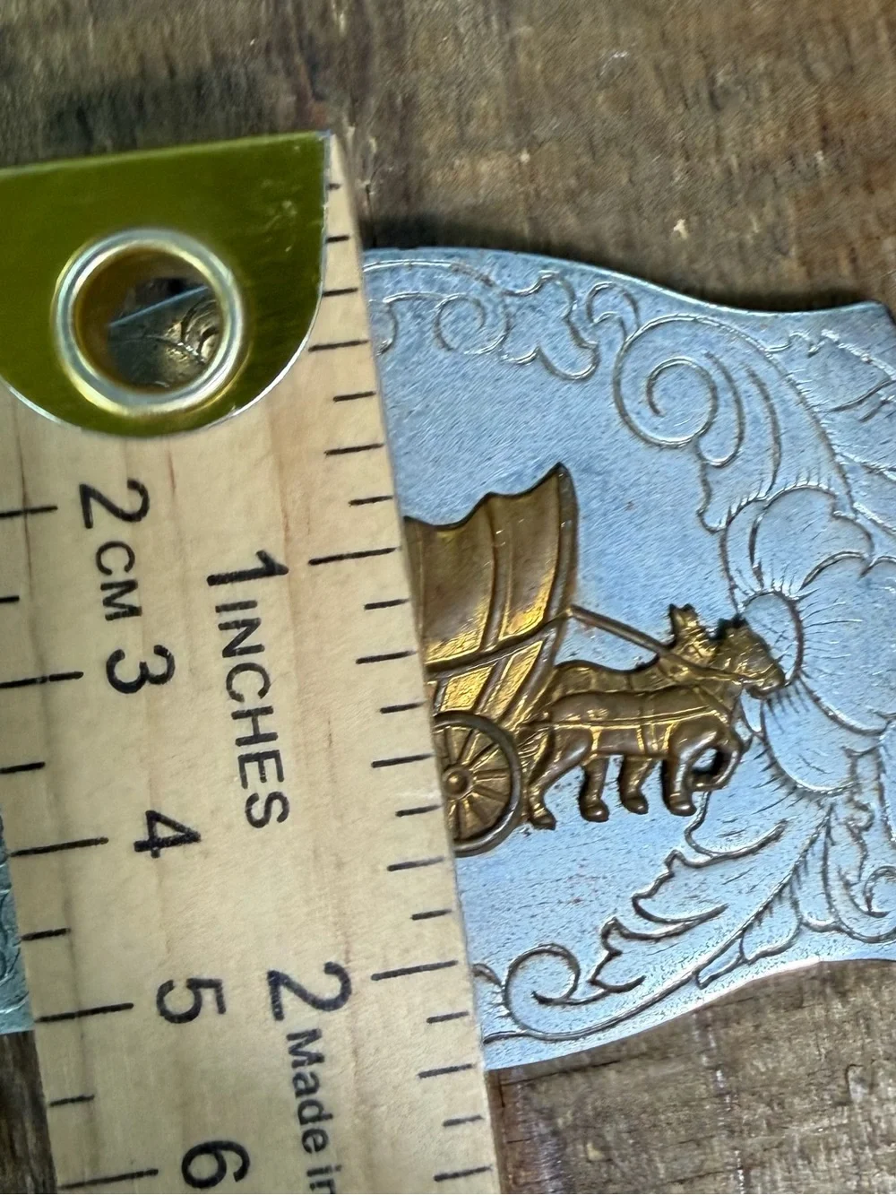 Decorative Covered Wagon Western Belt Buckle- Brass and Silver Tone